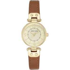 Anne Klein Womens Gold Tone Watch Leather Strap Quartz Analog Dress Watch